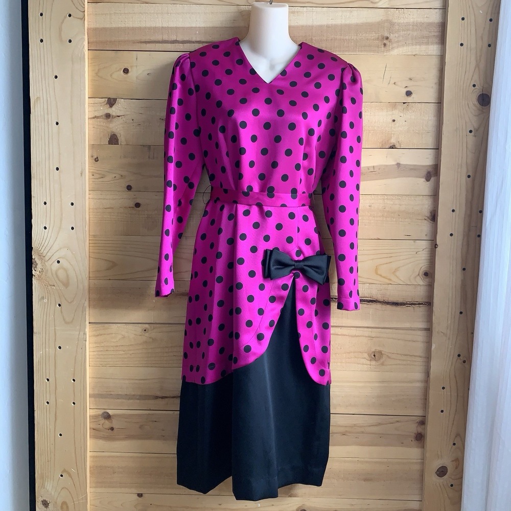 Vintage 50's‎ 60's Umba Parnes Feinstein Dress 8 Rockabilly Pink Black Polka Dot